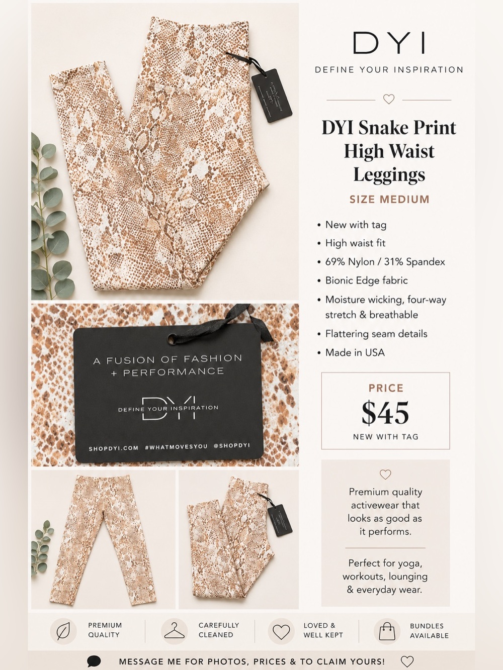 DYI Beige Snake Print High-Waist Leggings